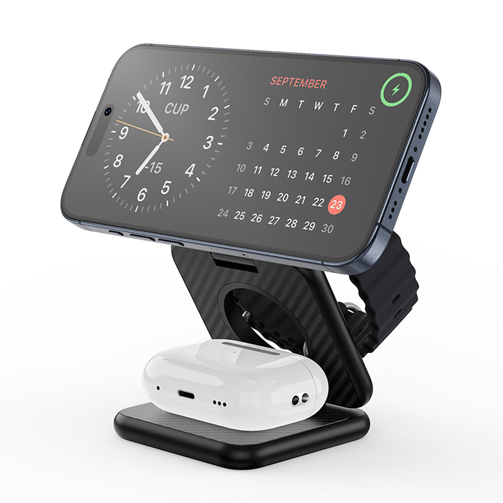 Wiwu Wi-W035 3 in 1 Magnetik Hızlı Şarj Özellikli Aramid Fiber 15W Kablosuz Şarj Standı Wiwu Wi-W035 3 in 1 Magnetik Hızlı Şarj Özellikli Aramid Fiber 15W Kablosuz Şarj Standı